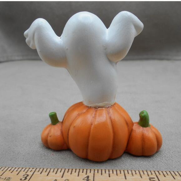 Ghost Popping Out of Pumpkin Trio Vintage Halloween Ceramic 2.5" Hand Painted - Picture 4 of 8